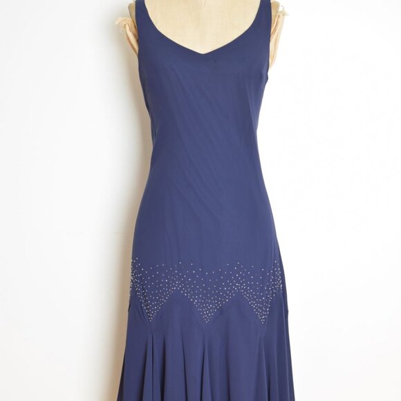 vintage Y2K dress navy fairy flutter flapper drop waist beaded prom party midi L - Picture 2 of 8